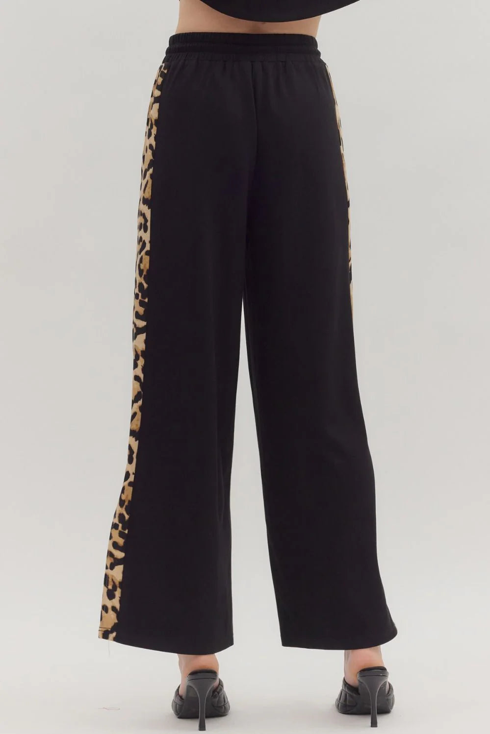 Leopard Accent Stripe High-Waist Pants