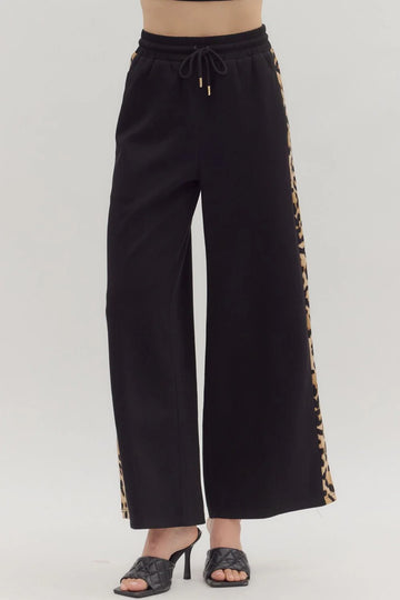 Leopard Accent Stripe High-Waist Pants